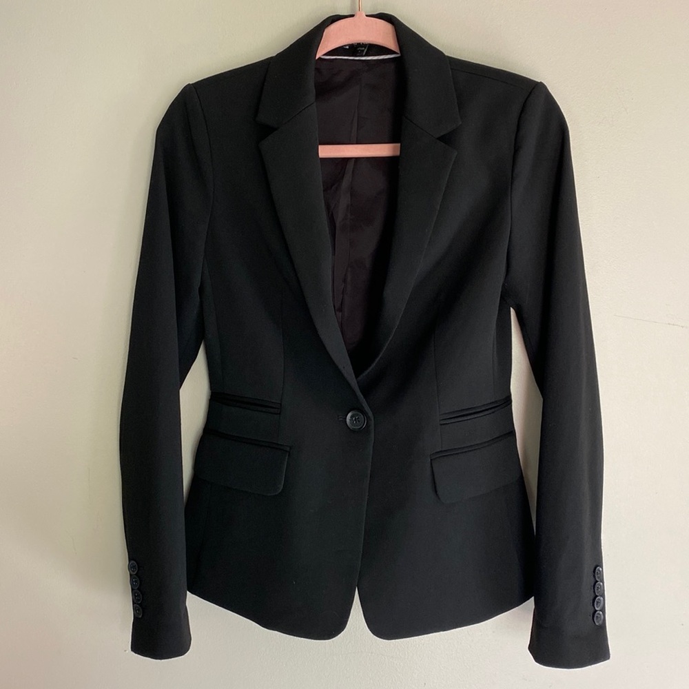 Express Notch Collar One Button Blazer - Black - 2